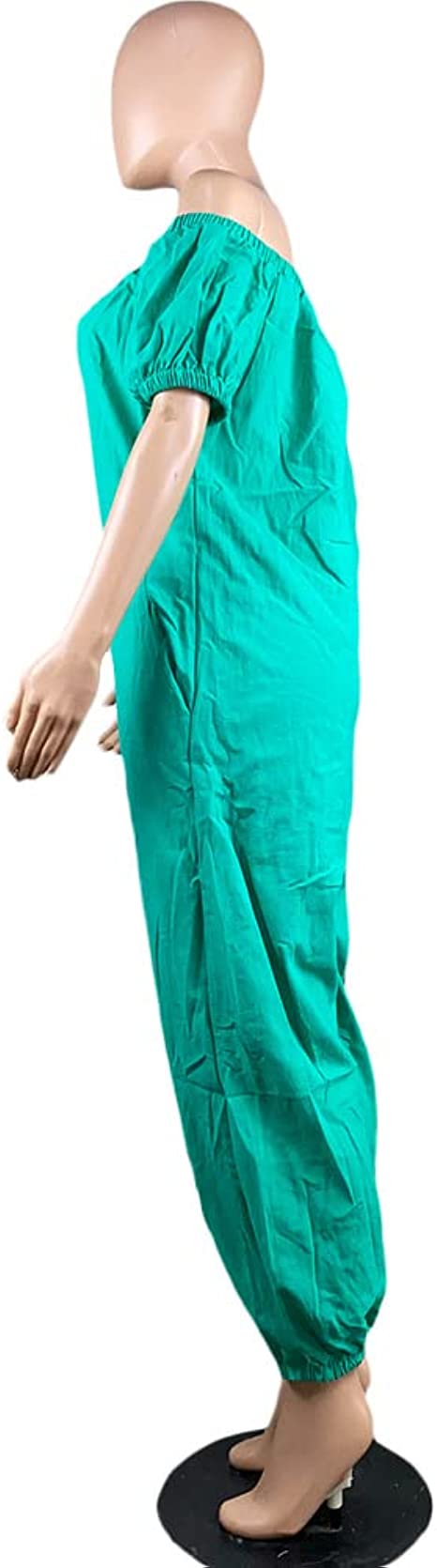 MESLIMA Women's Loose Fit Elastic Off Shoulder Beam Foot Long Sleeve Jumpsuit Rompers with Pockets Plus Size
