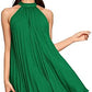 SweatyRocks Women's Casual Sleeveless Tie Back Halter Dress Mini Swing Pleated A-line Loose Dress