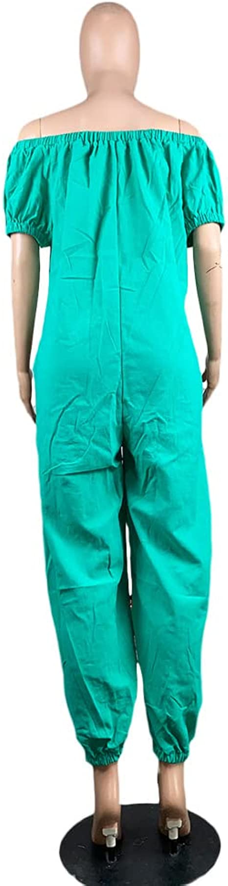 MESLIMA Women's Loose Fit Elastic Off Shoulder Beam Foot Long Sleeve Jumpsuit Rompers with Pockets Plus Size