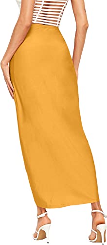 SheIn Women's Casual Slit Wrap Asymmetrical Elastic High Waist Maxi Draped Skirt