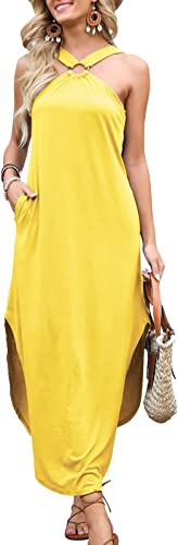 ANRABESS Women's Summer Casual Criss Cross Sundress Sleeveless Split Maxi Long Beach Dress with Pockets