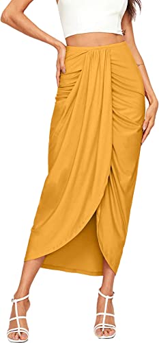 SheIn Women's Casual Slit Wrap Asymmetrical Elastic High Waist Maxi Draped Skirt