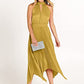 ANRABESS Women's Sleeveless Cutout Halter Neck Satin Formal Dress Smocked Pleated Asymmetric Party Cocktail Maxi Dress