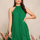 SweatyRocks Women's Casual Sleeveless Tie Back Halter Dress Mini Swing Pleated A-line Loose Dress