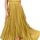 ANRABESS Women's Sleeveless Cutout Halter Neck Satin Formal Dress Smocked Pleated Asymmetric Party Cocktail Maxi Dress