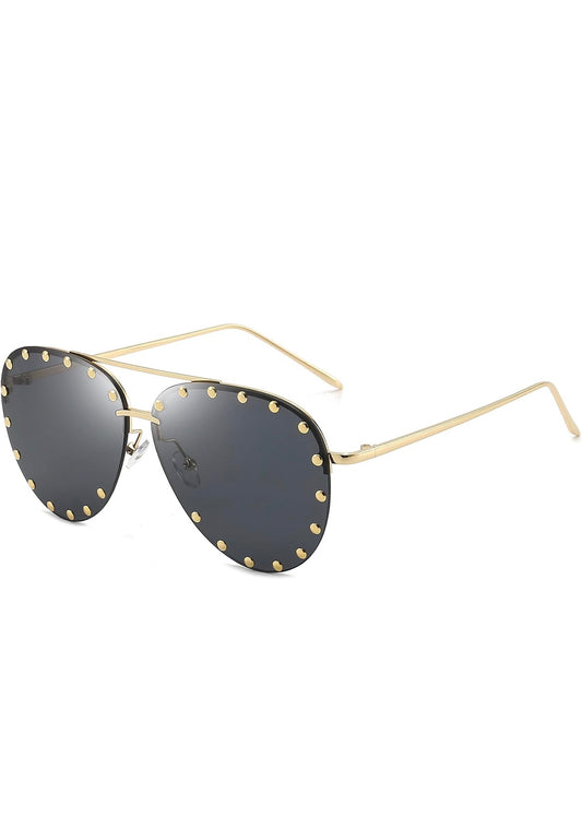 Dollger Studded Sunglasses for Women Fashion Studded Aviator Sunglasses Metal Frame UV 400