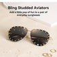 Dollger Studded Sunglasses for Women Fashion Studded Aviator Sunglasses Metal Frame UV 400