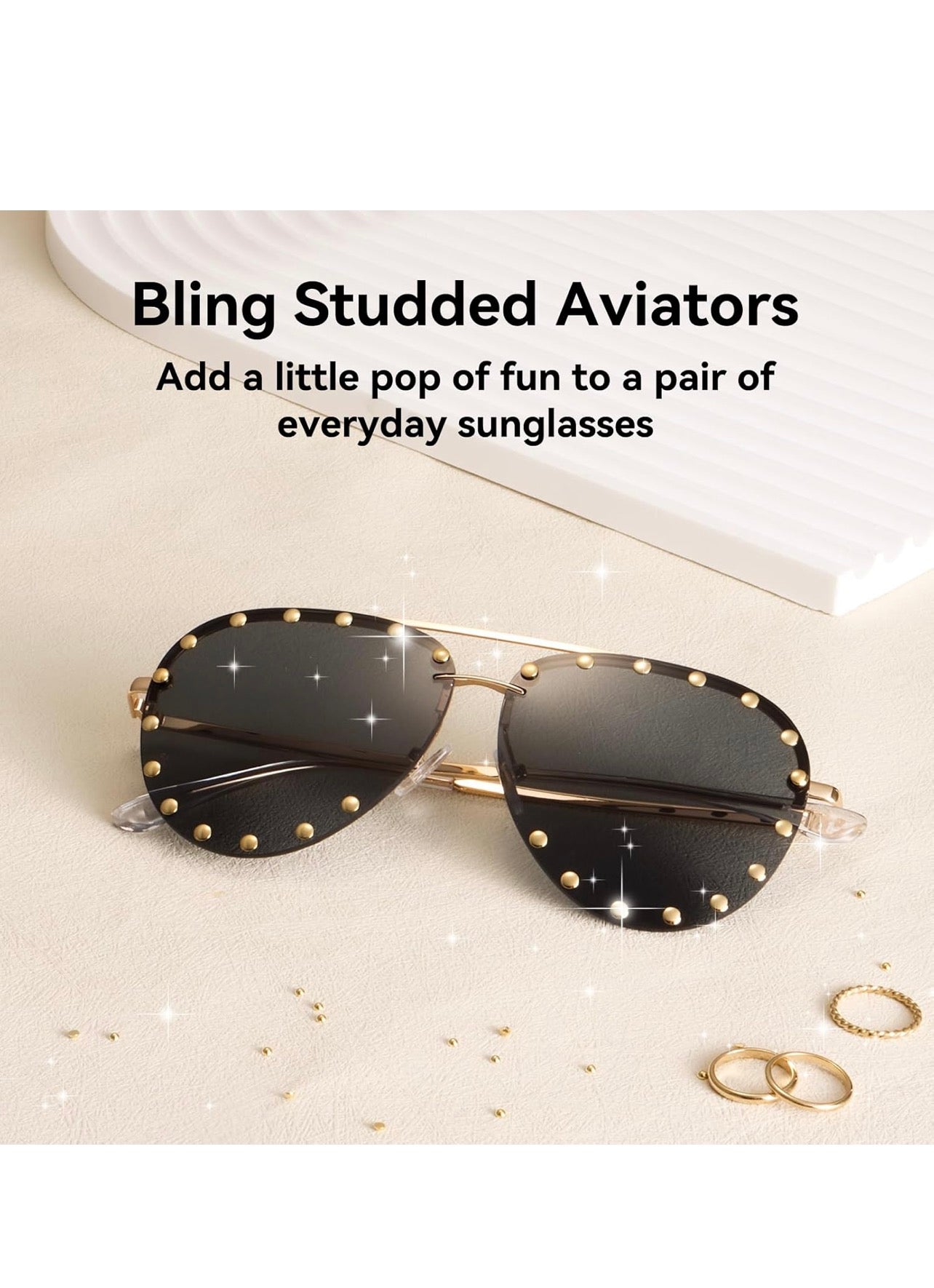 Dollger Studded Sunglasses for Women Fashion Studded Aviator Sunglasses Metal Frame UV 400