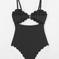 CUPSHE Women's One Piece Swimsuit Sexy Black Cutout Scallop Trim Bathing Suit