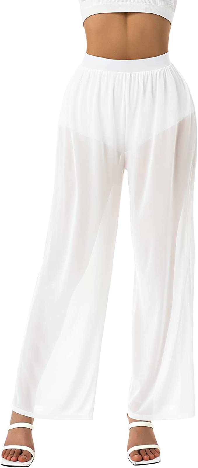 bebiullo Women's Perspective Sheer Mesh Pants Swimsuit Bikini Bottom Cover ups Pants