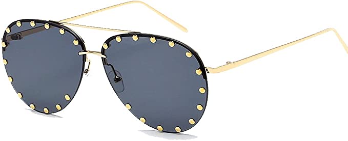 BVAGSS Women Rimless Oversized Studded Sunglasses Gradient Lens Rivet Fashion WS027
