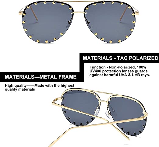 BVAGSS Women Rimless Oversized Studded Sunglasses Gradient Lens Rivet Fashion WS027