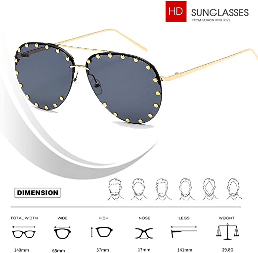 BVAGSS Women Rimless Oversized Studded Sunglasses Gradient Lens Rivet Fashion WS027