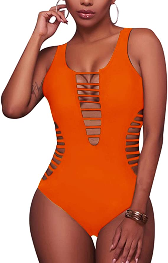 Aqua Eve Women Sexy One Piece Swimsuits Plunge Deep V Neck Cutout Bathing Suits