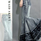 LISUEYNE Women's Casual Stretch Waist Washed Denim Ruffle Fishtail Skirts Long Jean Skirt