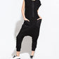 ellazhu Women Black Harem Pants Rompers Sleeveless Drop Crotch Harem Jumpsuits Summer GY867