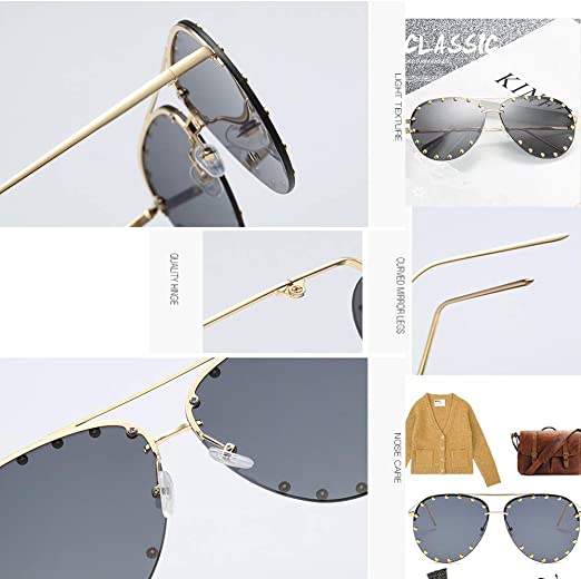  BVAGSS Women Rimless Oversized Studded Sunglasses Gradient  Color Lens Rivet Fashion Lightweight Design WS027 (Gold Frame, Gradient  Brown) : Clothing, Shoes & Jewelry
