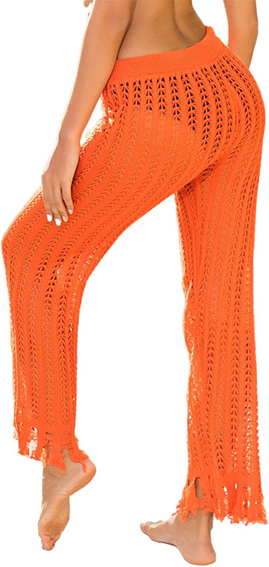 JUDYBRIDAL Women's Crochet Hollow Out Beach Pants Knitted Swimsuit Cover Up for Swimwear Mesh Bikini Bottom