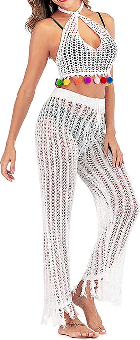 JUDYBRIDAL Women's Crochet Hollow Out Beach Pants Knitted Swimsuit Cover Up for Swimwear Mesh Bikini Bottom