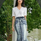 LISUEYNE Women's Casual Stretch Waist Washed Denim Ruffle Fishtail Skirts Long Jean Skirt