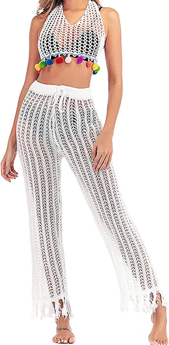 JUDYBRIDAL Women's Crochet Hollow Out Beach Pants Knitted Swimsuit Cover Up for Swimwear Mesh Bikini Bottom