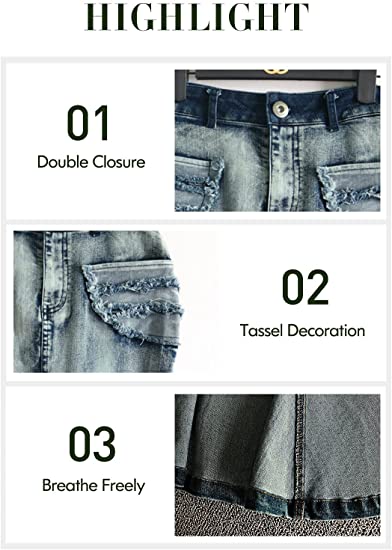 LISUEYNE Women's Casual Stretch Waist Washed Denim Ruffle Fishtail Skirts Long Jean Skirt