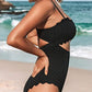CUPSHE Women's One Piece Swimsuit Sexy Black Cutout Scallop Trim Bathing Suit