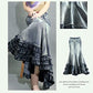 LISUEYNE Women's Casual Stretch Waist Washed Denim Ruffle Fishtail Skirts Long Jean Skirt