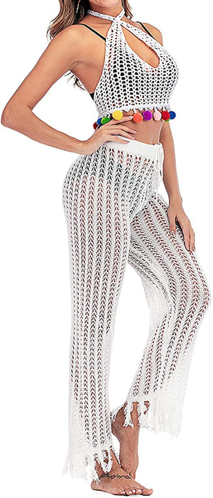 JUDYBRIDAL Women's Crochet Hollow Out Beach Pants Knitted Swimsuit Cover Up for Swimwear Mesh Bikini Bottom
