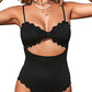 CUPSHE Women's One Piece Swimsuit Sexy Black Cutout Scallop Trim Bathing Suit
