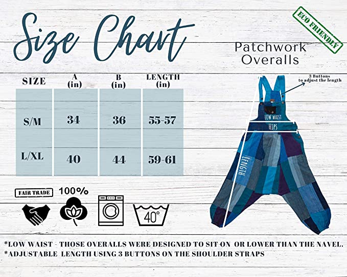manakamana Patchwork Harem Summer Overalls with Pockets - Boho Loose Jumpsuit - Low Crouch Baggy Romper - 100% Cotton