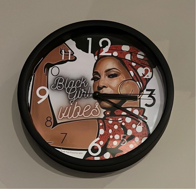 Retro "Black Girl Vibes" Clock